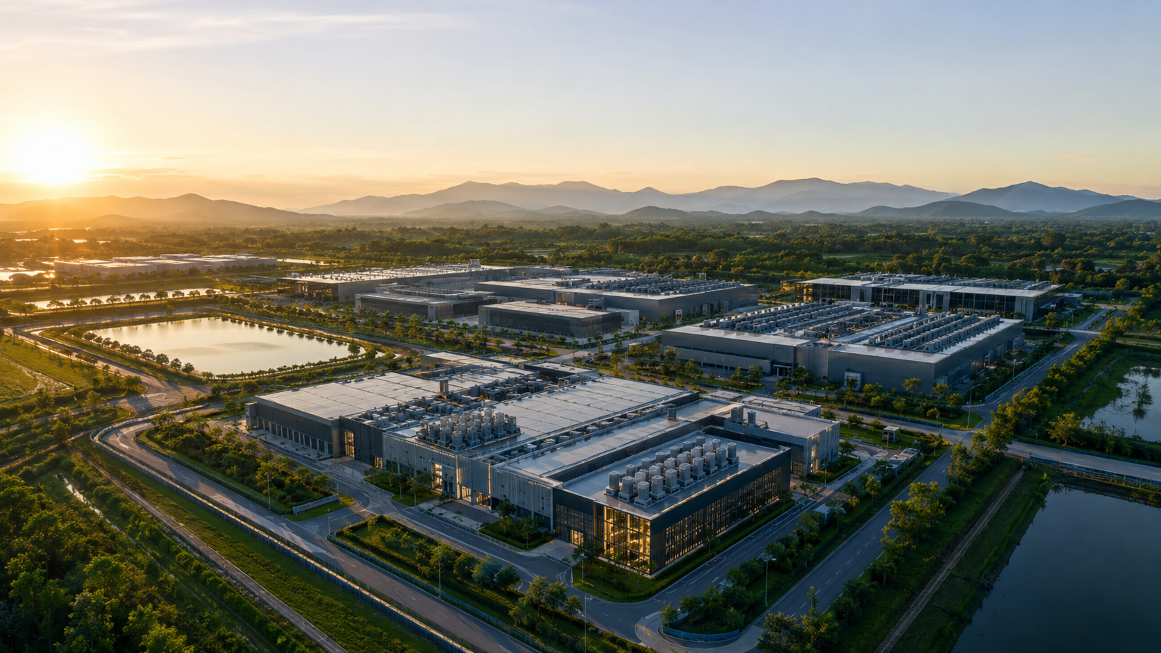 Conceptual aerial view of DCCDC's large-scale AI data center campus